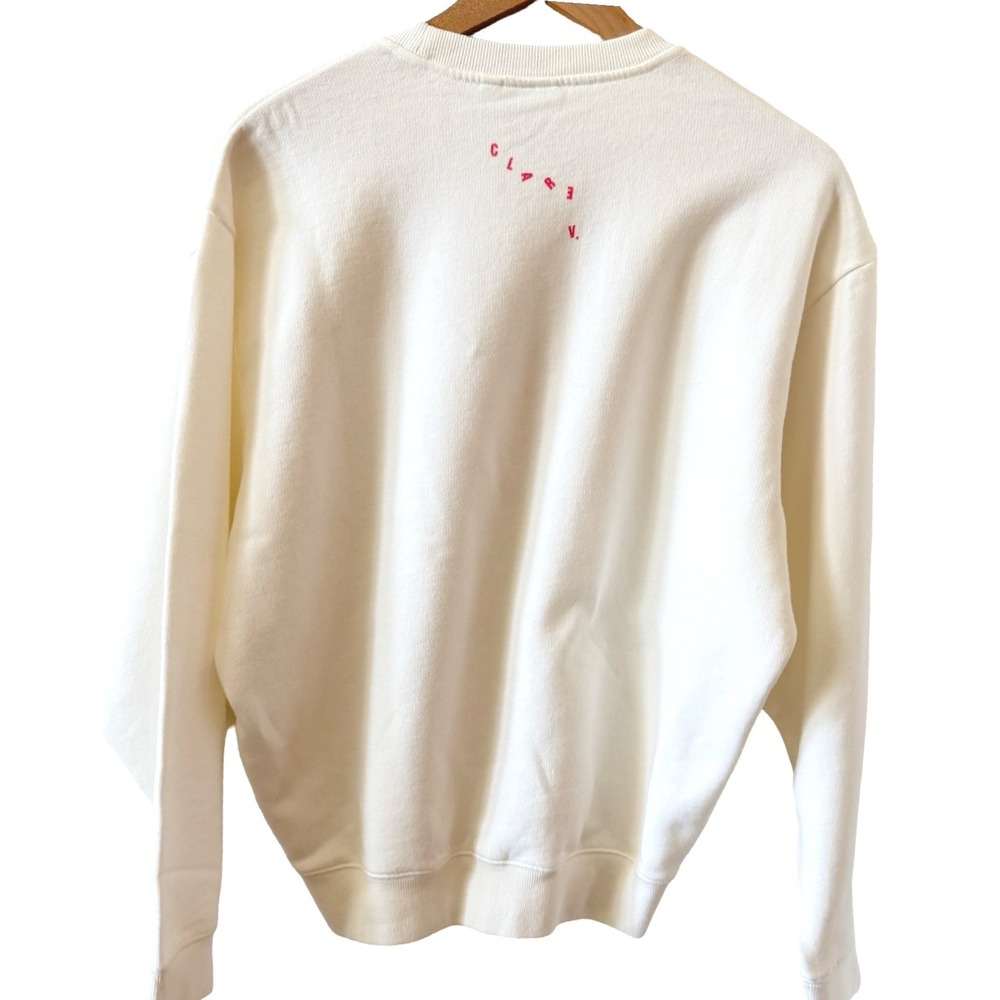 Clare V Iconique Oversized Sweatshirt Womens XS Oyster White Peony NWT Graphic - Picture 3 of 9